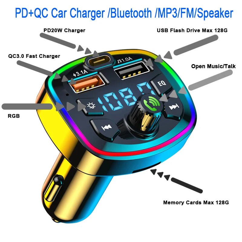 Bluetooth 5.0 FM Transmitter Car Charger